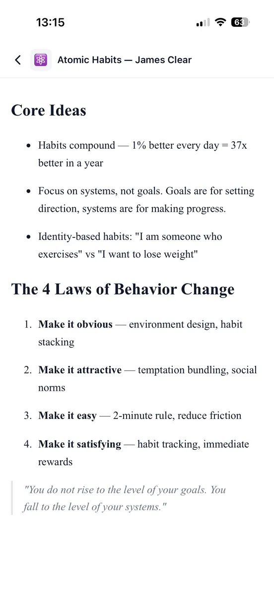 A formatted book-notes page on iPhone