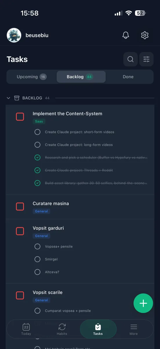 Tasks view on iPhone